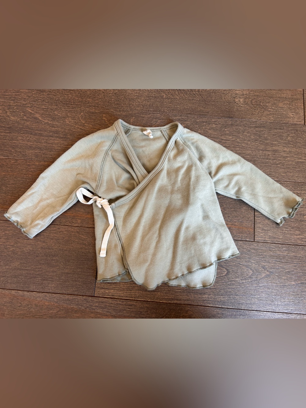 Quincy Mae 100% organic cotton Soft Olive Wrap Baby Top with Tie 6-12 M